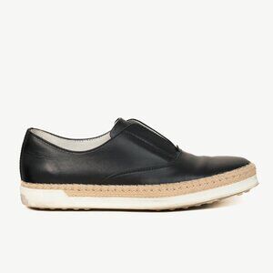 Tod's Francesina Black Leather Raffia-Detailed Slip-On Sneakers
